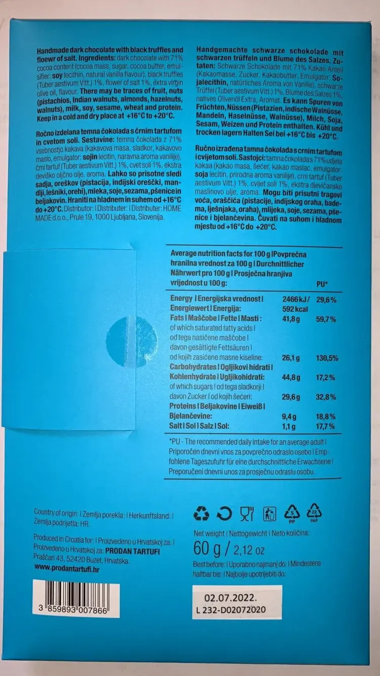 Tafel schwarze Schokolade mit schwarzen Trüffeln & Salz - Tuber Aestivum – Bild 2