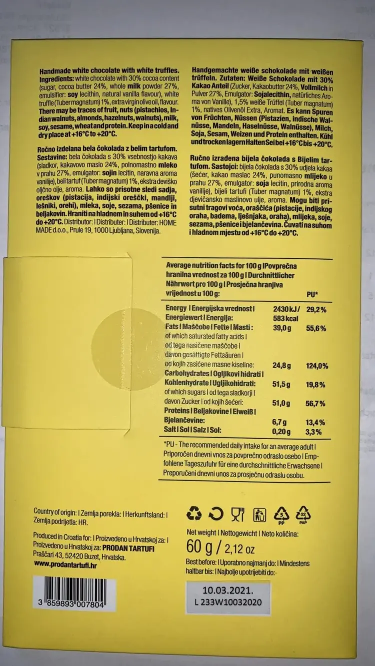 Tafel weiße Schokolade mit weißen Alba Trüffeln - Tuber Magnatum – Bild 2
