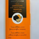 Tafel schwarze Schokolade mit Orange 🍊 und schwarzen Trüffeln - Tuber Aestivum