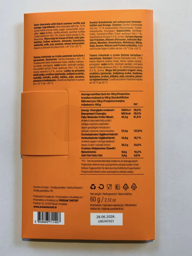 Tafel schwarze Schokolade mit Orange 🍊 und schwarzen Trüffeln - Tuber Aestivum – Bild 2