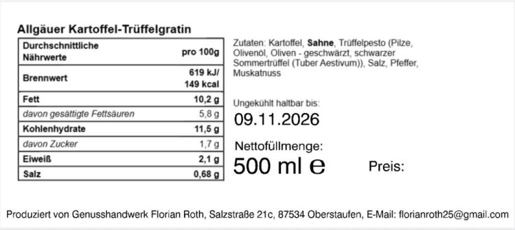 Gourmet und Meer Gold Line  Allgäuer Kartoffel Gratin mit Trüffeln 500g – Bild 3