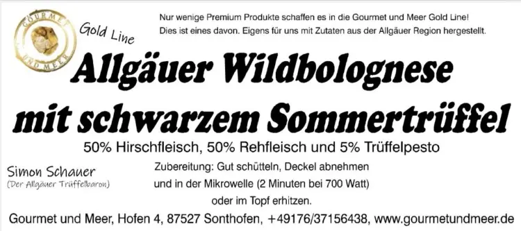Gourmet und Meer Gold Line  Allgäuer Wild Bolognese  mit Trüffeln 500g – Bild 2